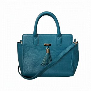 Onna Ehrlich Leather Satchel Bag Gold Details Jewel Teal Tone Like New